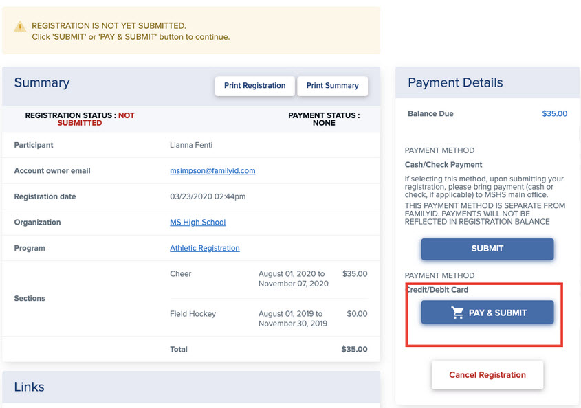 Student Registration Paying for Multiple Registrations at Once